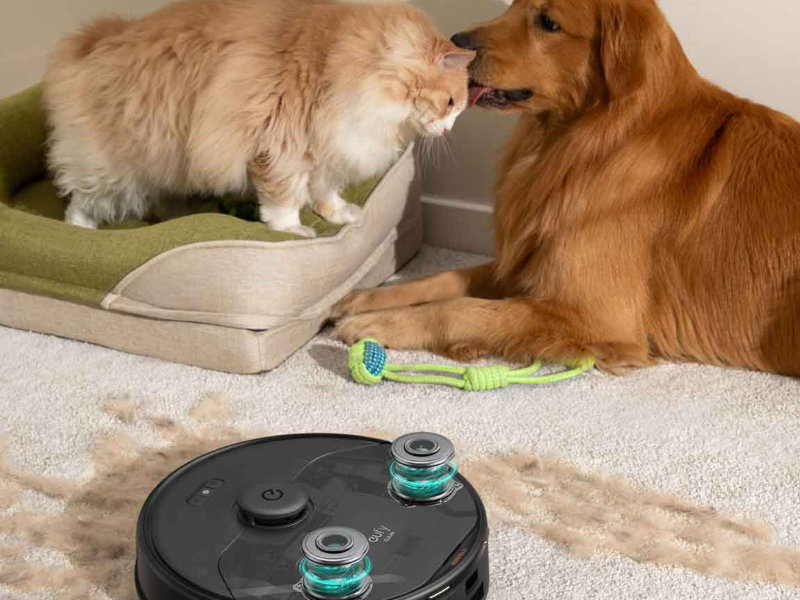 Robotstofzuiger met kat en hond