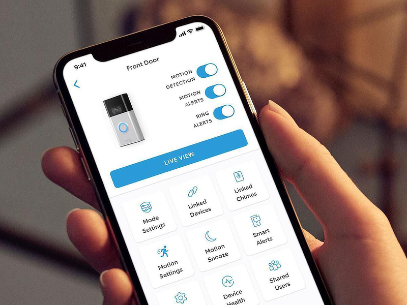 Ring app op telefoon die Ring videodeurbel bestuurt